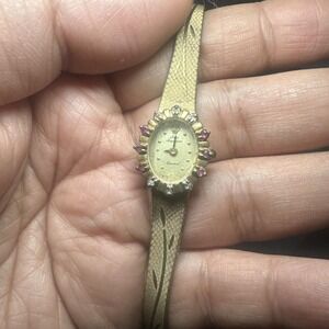 VTG Jules Jurgensen Watch Women Purple Stones Gold Tone 15mm Not Working Repair